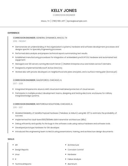 Corrosion Engineer Resume