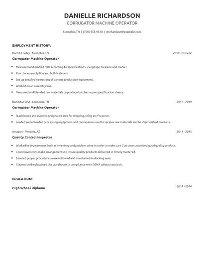 Corrugator Machine Operator Resume