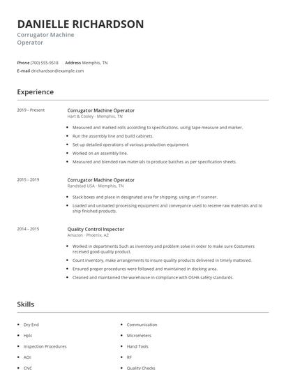 Corrugator Machine Operator Resume