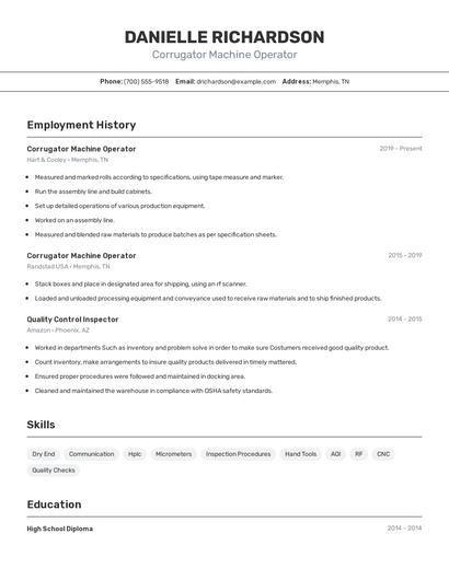 Corrugator Machine Operator Resume