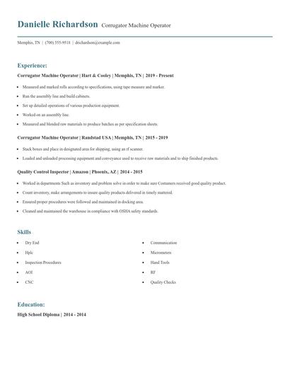 Corrugator Machine Operator Resume