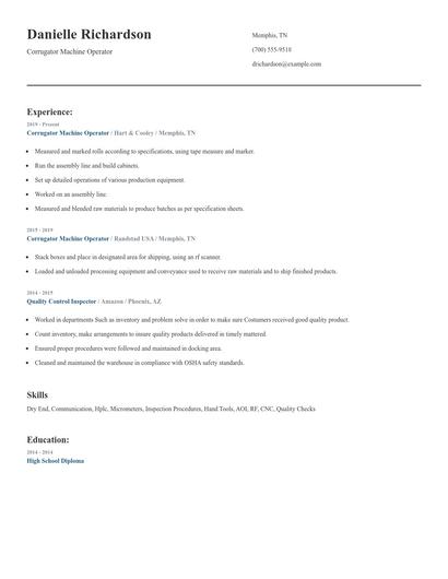 Corrugator Machine Operator Resume