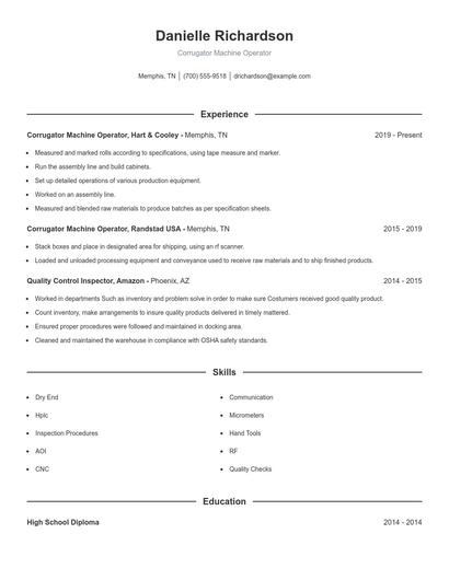 Corrugator Machine Operator Resume
