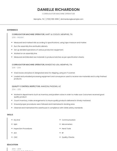 Corrugator Machine Operator Resume