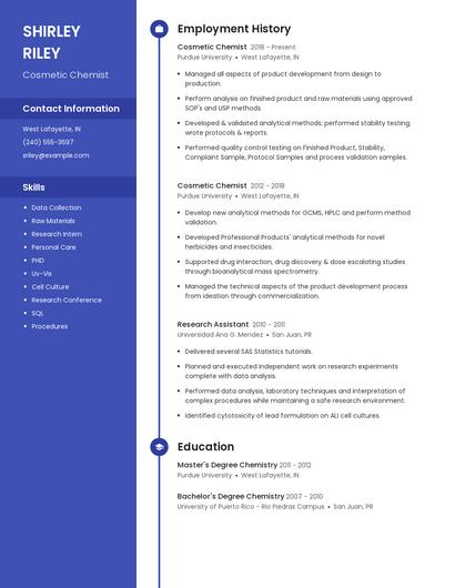 Cosmetic Chemist Resume
