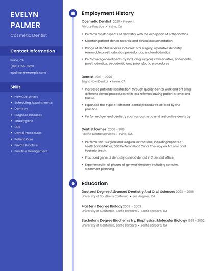 Cosmetic Dentist Resume