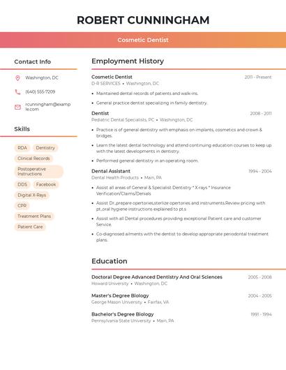 Cosmetic Dentist Resume