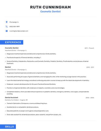 Cosmetic Dentist Resume