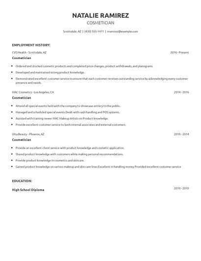 Cosmetician Resume