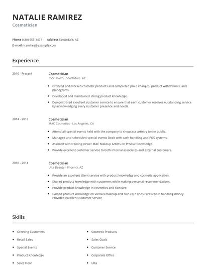 Cosmetician Resume