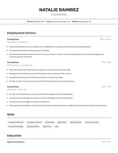 Cosmetician Resume
