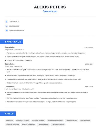 Cosmetician Resume