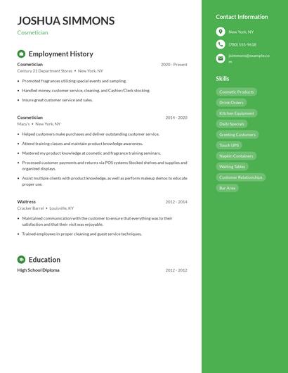 Cosmetician Resume
