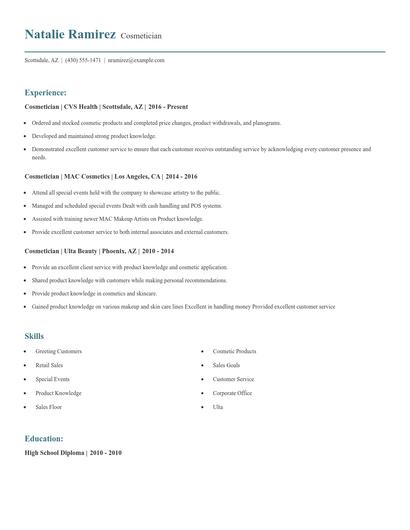 Cosmetician Resume