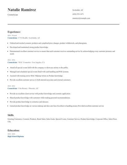 Cosmetician Resume