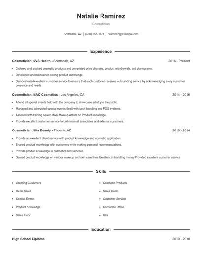 Cosmetician Resume