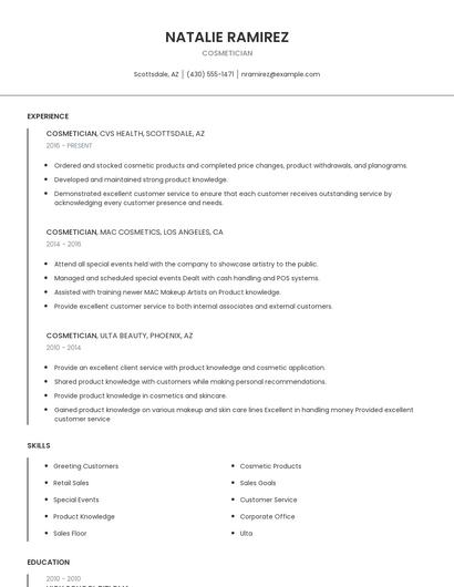 Cosmetician Resume