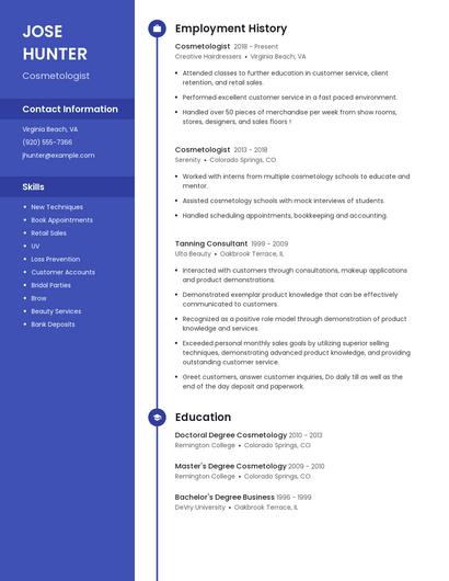 Cosmetologist Resume