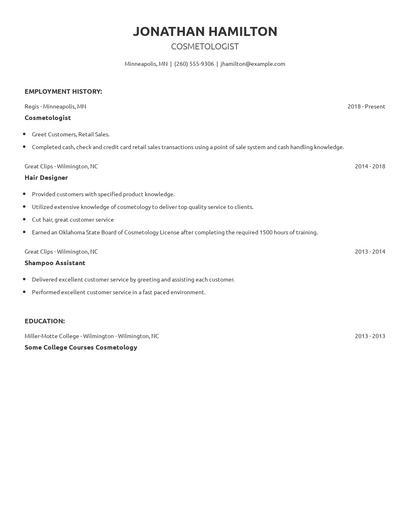 Cosmetologist Resume