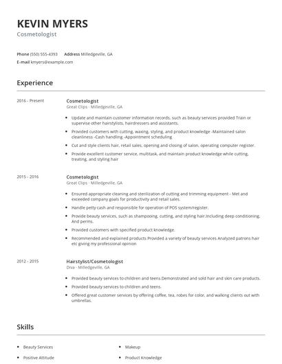 Cosmetologist Resume