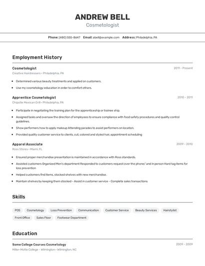 Cosmetologist Resume
