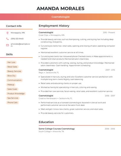 Cosmetologist Resume