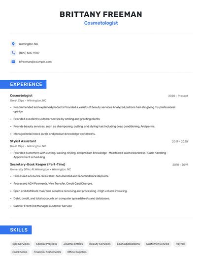 Cosmetologist Resume