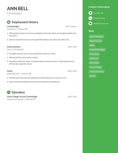 Cosmetologist Resume