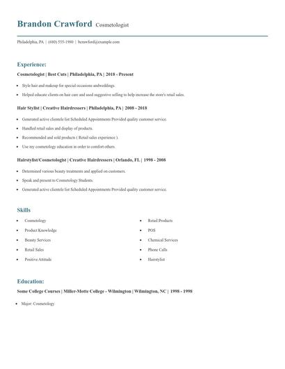 Cosmetologist Resume