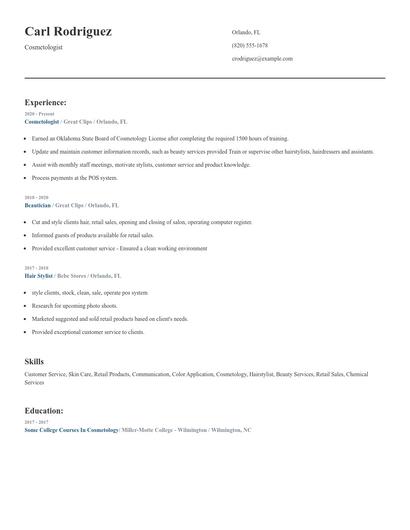 Cosmetologist Resume