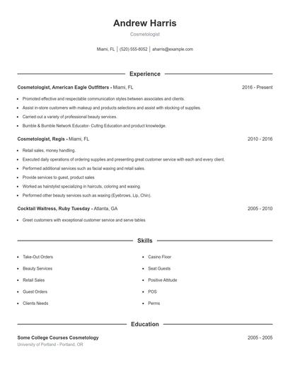 Cosmetologist Resume