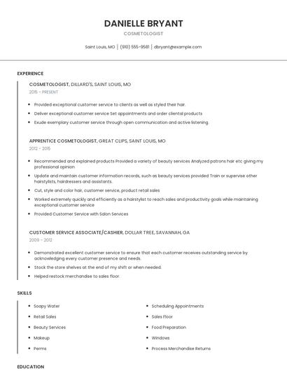 Cosmetologist Resume