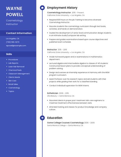 Cosmetology Instructor Resume