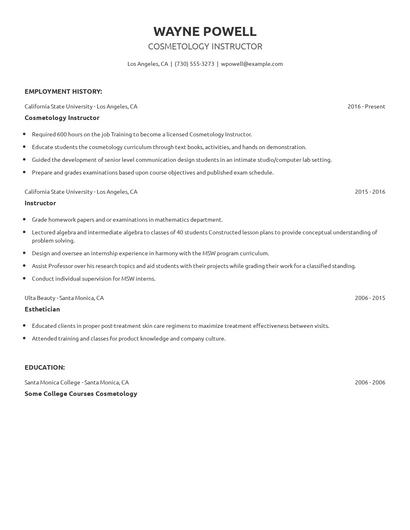 Cosmetology Instructor Resume
