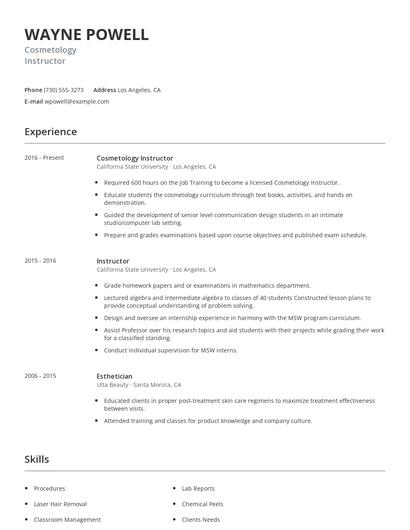 Cosmetology Instructor Resume