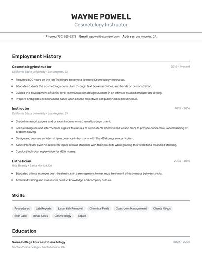 Cosmetology Instructor Resume