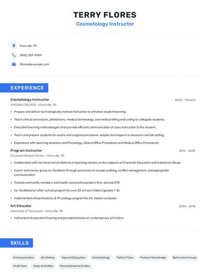 Cosmetology Instructor Resume