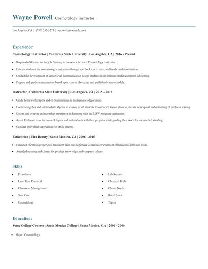 Cosmetology Instructor Resume