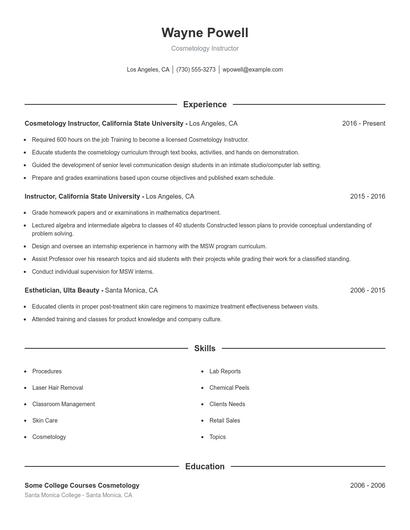 Cosmetology Instructor Resume