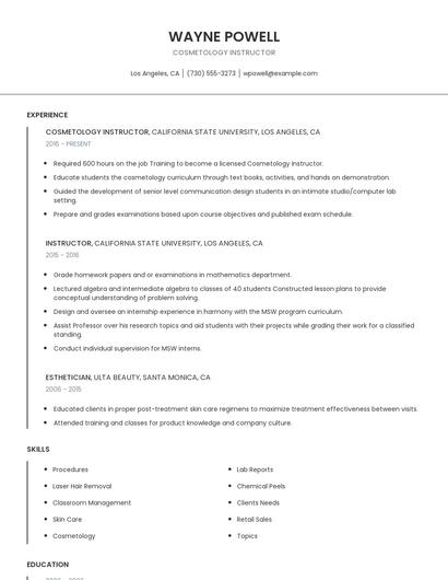 Cosmetology Instructor Resume