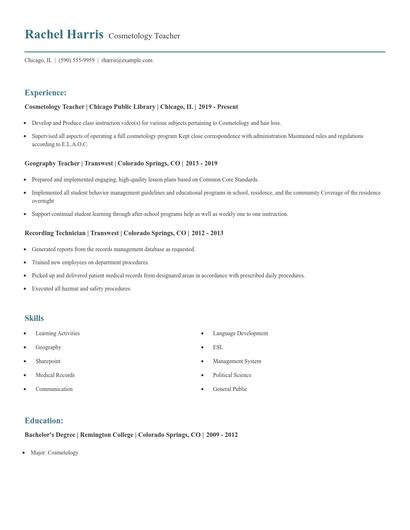 Cosmetology Teacher Resume