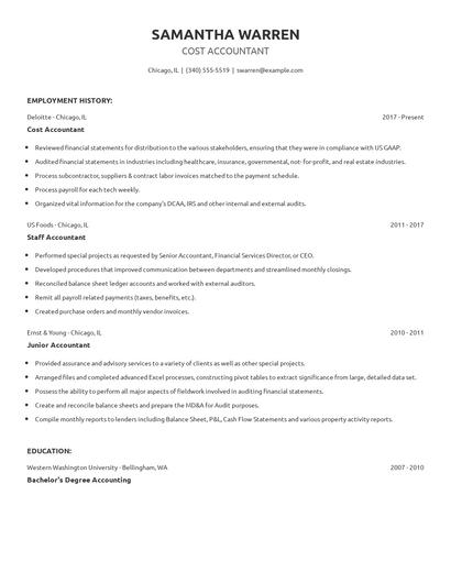 Cost Accountant Resume