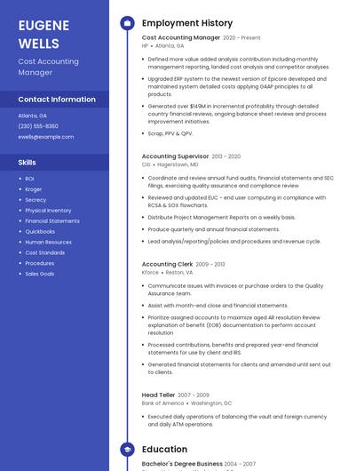Cost Accounting Manager Resume