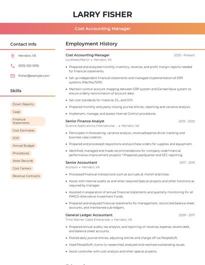 Cost Accounting Manager Resume