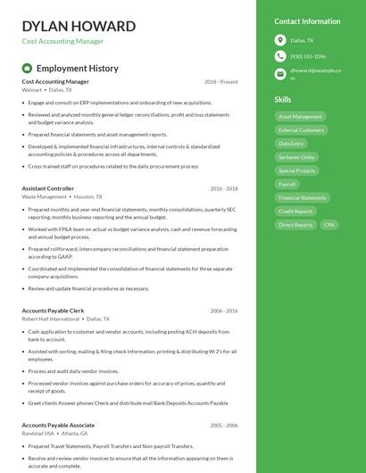 Cost Accounting Manager Resume