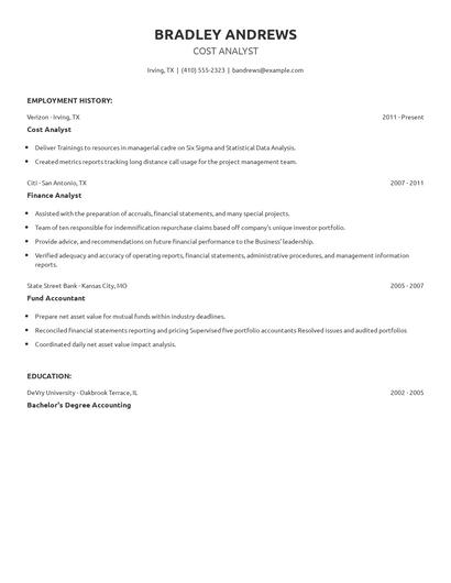 Cost Analyst Resume