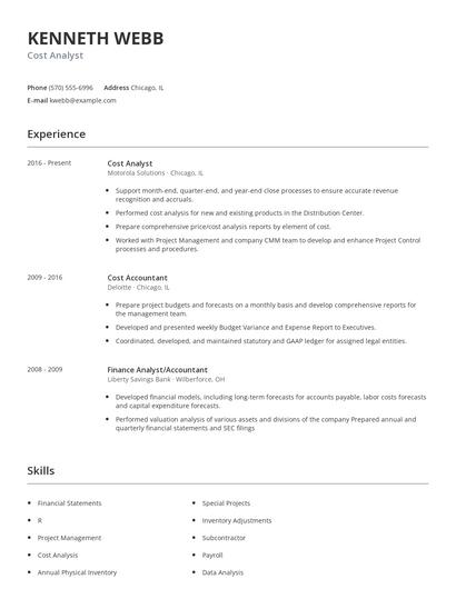 Cost Analyst Resume