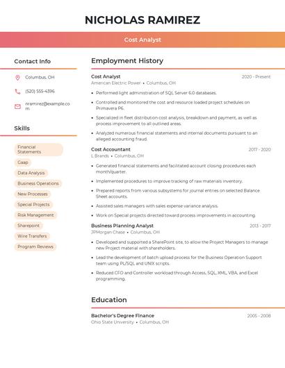 Cost Analyst Resume