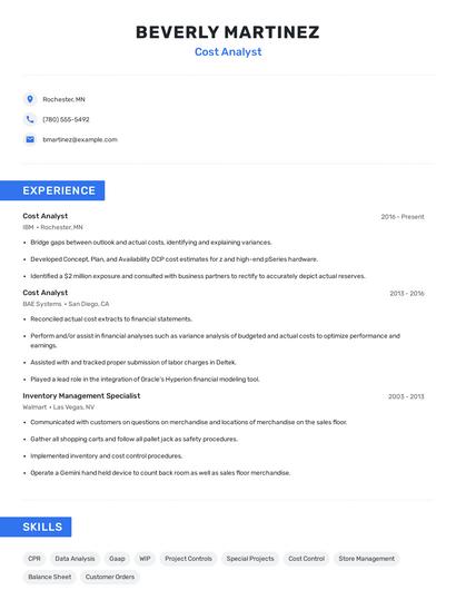 Cost Analyst Resume
