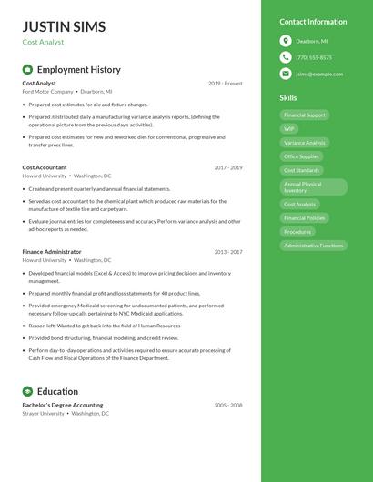 Cost Analyst Resume